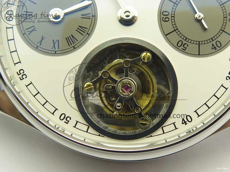 MIROTIME 0426 Upgraded Portuguese Flying Tourbillon SS White Dial 2 Sub Dials on Black Leather Strap 7161